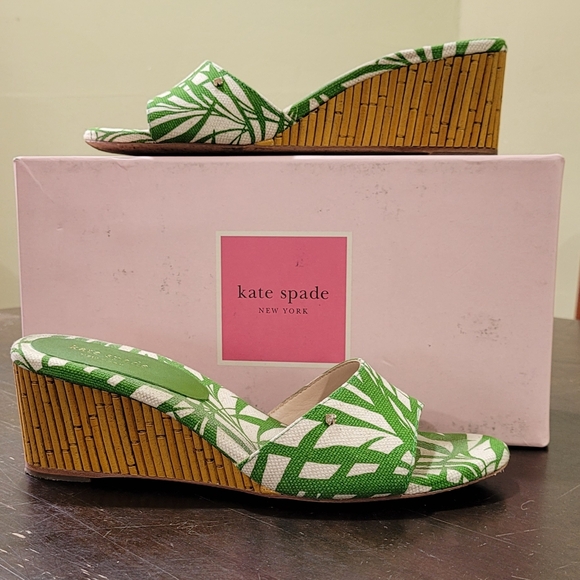 kate spade new york 8.5B Women's Meena palm fronds Wedge Slide Sandals - Picture 2 of 9